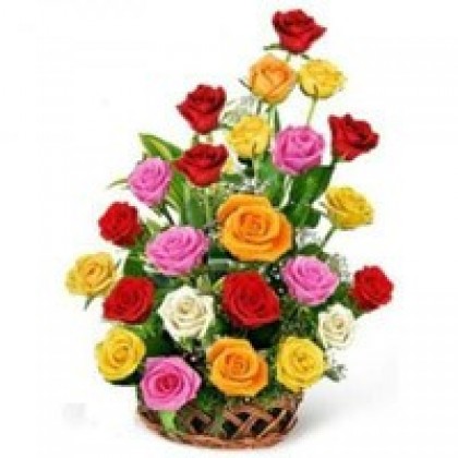 24 Multicolour Roses Basket